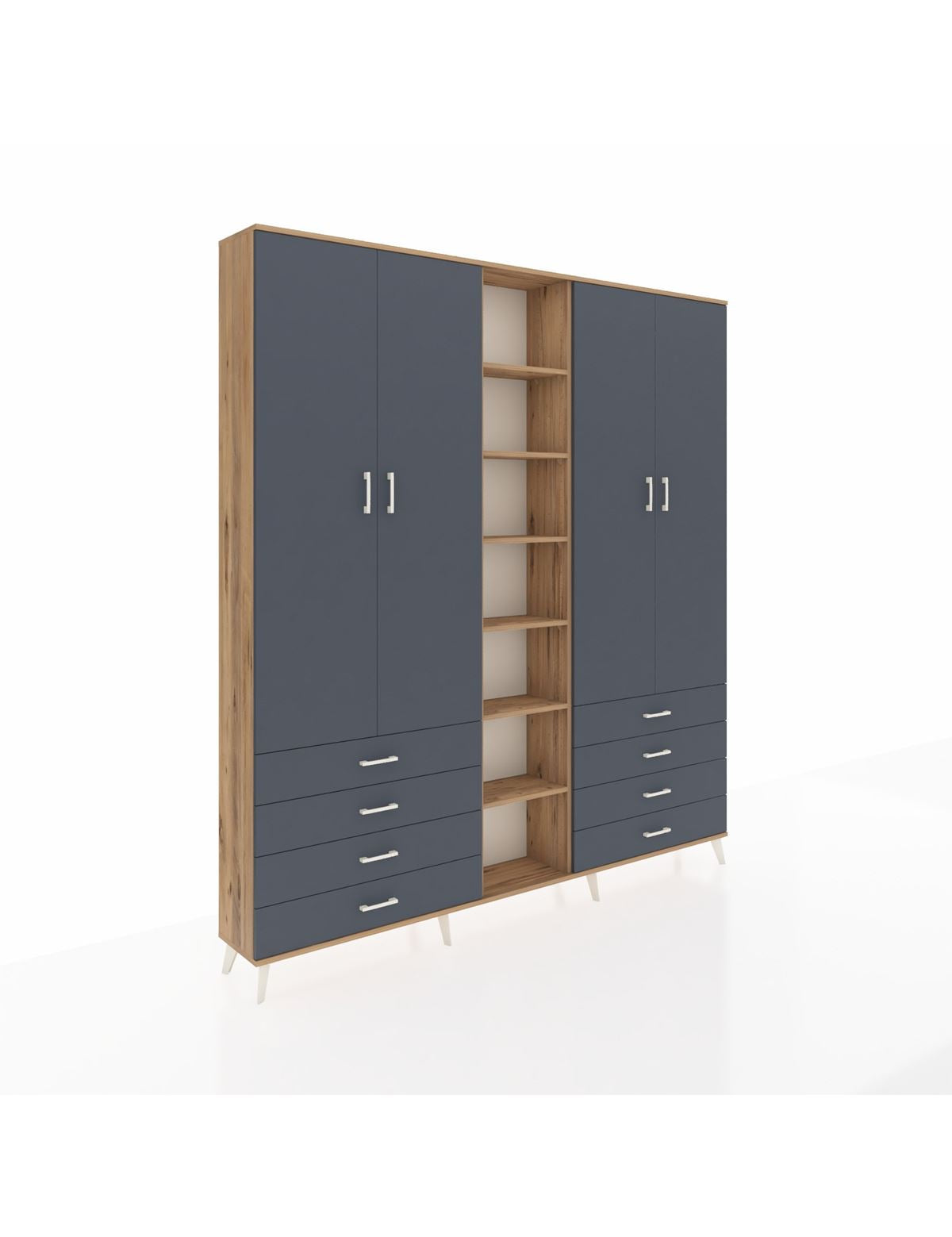 Arges Gardrop 10 Raflı 8 Çekmeceli 2 Askılı 220x30x243 Çam-Antrasit