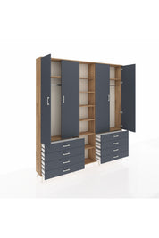 Arges Gardrop 10 Raflı 8 Çekmeceli 2 Askılı 220x30x243 Çam-Antrasit