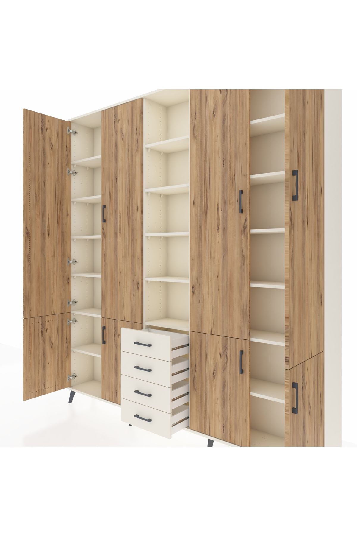Arges Dolap 17 Raflı 4 Çekmeceli 8 Kapaklı 220x30x243 Aytaşı-Çam/Aytaşı