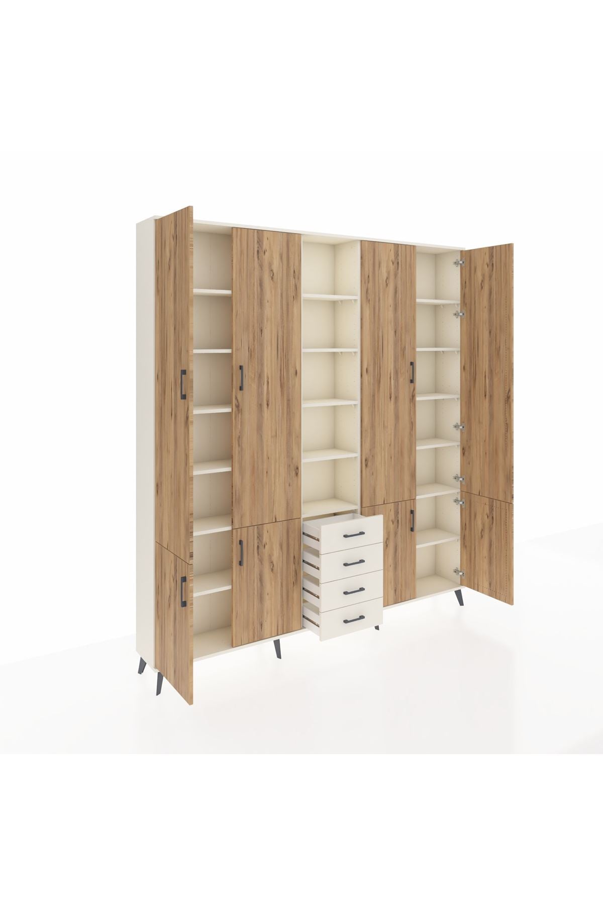 Arges Dolap 17 Raflı 4 Çekmeceli 8 Kapaklı 220x30x243 Aytaşı-Çam/Aytaşı