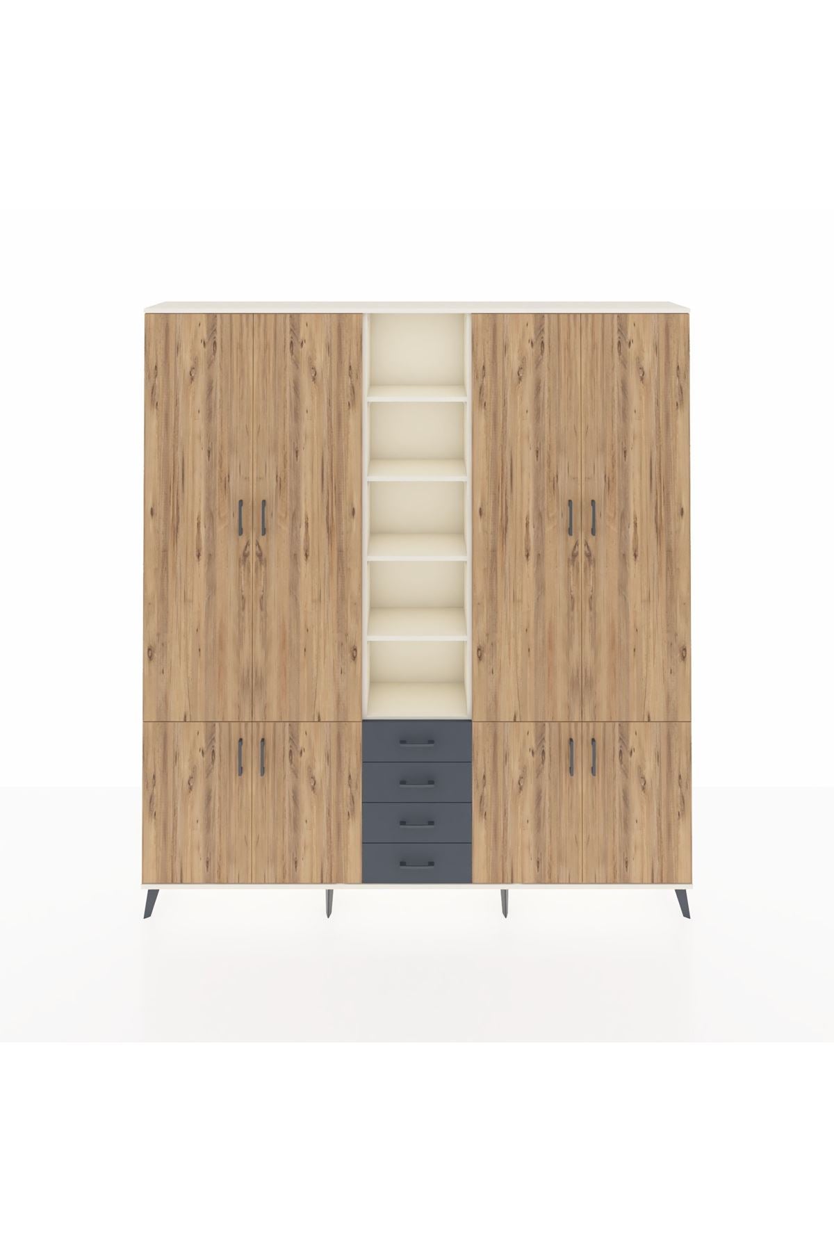 Arges Dolap 17 Raflı 4 Çekmeceli 8 Kapaklı 220x30x243 Aytaşı-Çam/Antrasit