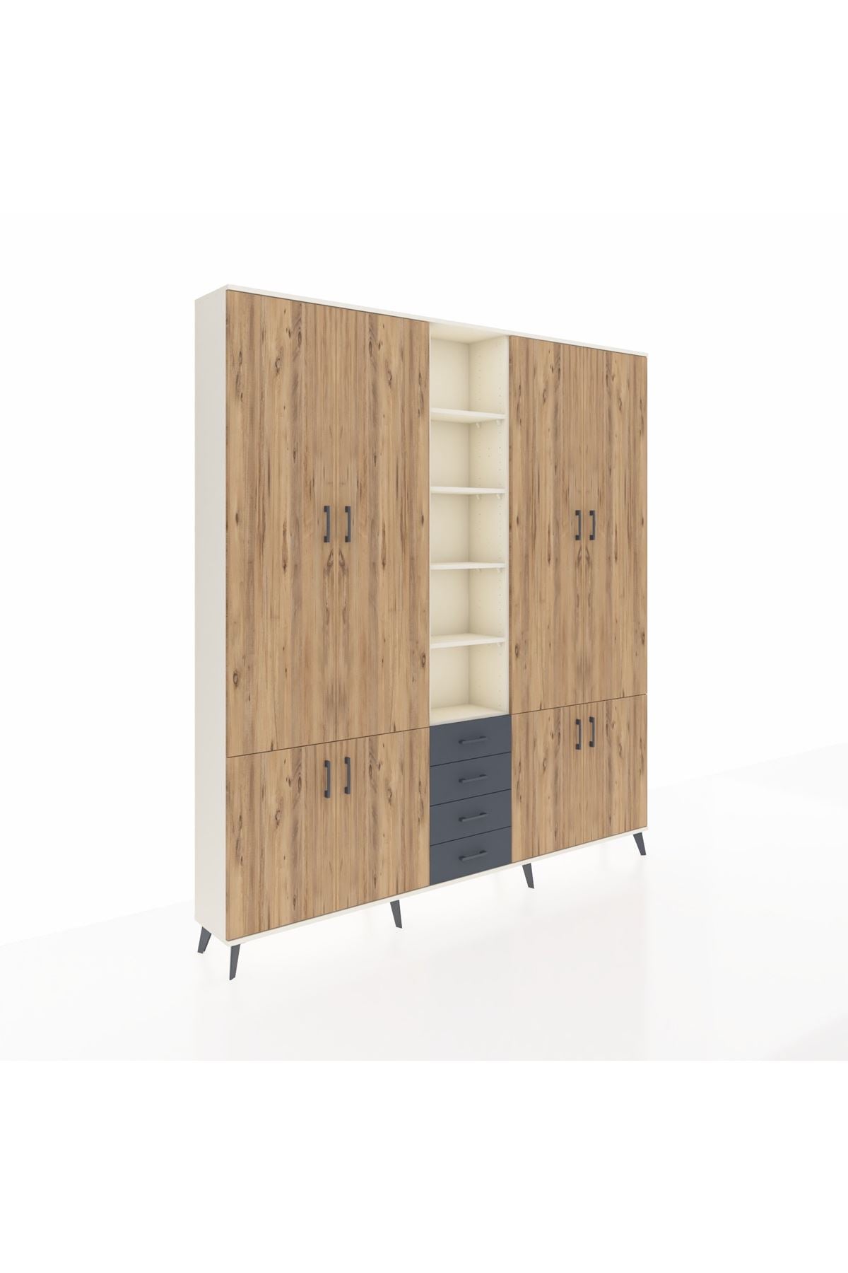 Arges Dolap 17 Raflı 4 Çekmeceli 8 Kapaklı 220x30x243 Aytaşı-Çam/Antrasit