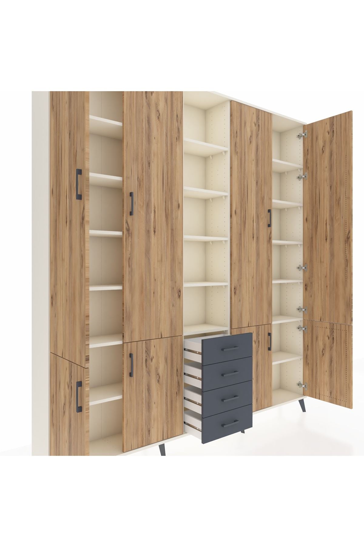 Arges Dolap 17 Raflı 4 Çekmeceli 8 Kapaklı 220x30x243 Aytaşı-Çam/Antrasit