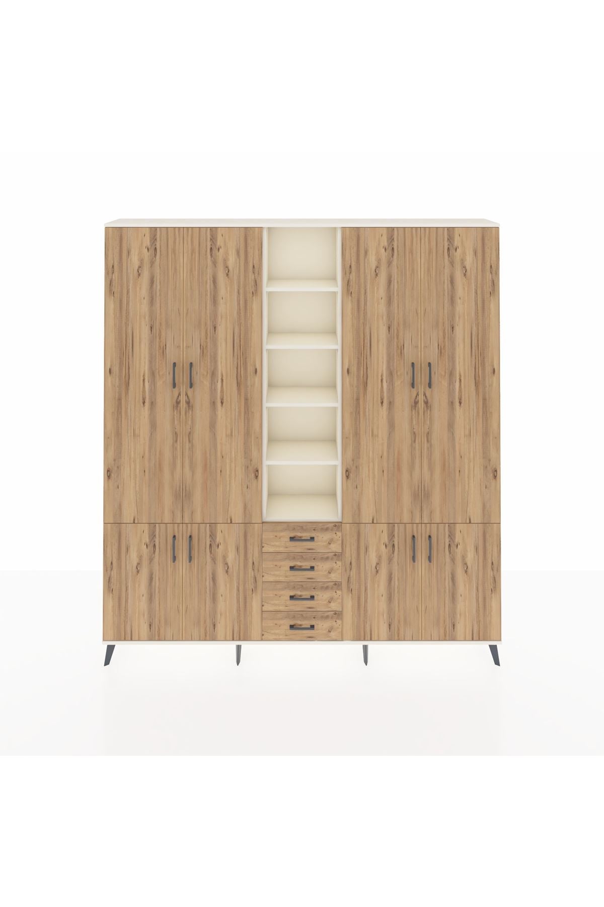 Arges Gardrop 17 Raflı 4 Çekmeceli 8 Kapaklı 220x30x243 Aytaşı-Çam