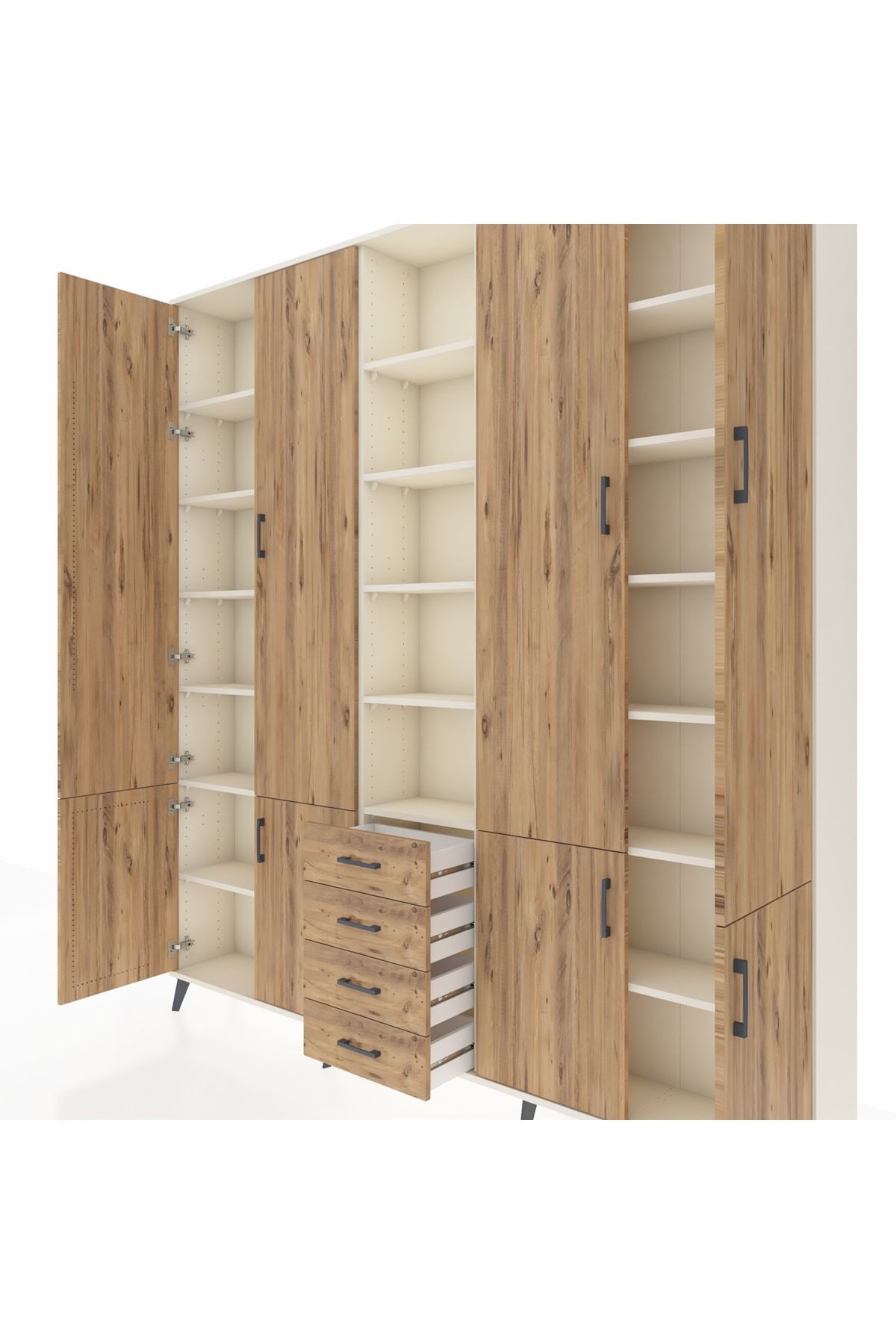 Arges Gardrop 17 Raflı 4 Çekmeceli 8 Kapaklı 220x30x243 Aytaşı-Çam