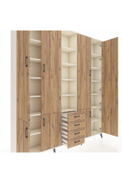 Arges Gardrop 17 Raflı 4 Çekmeceli 8 Kapaklı 220x30x243 Aytaşı-Çam