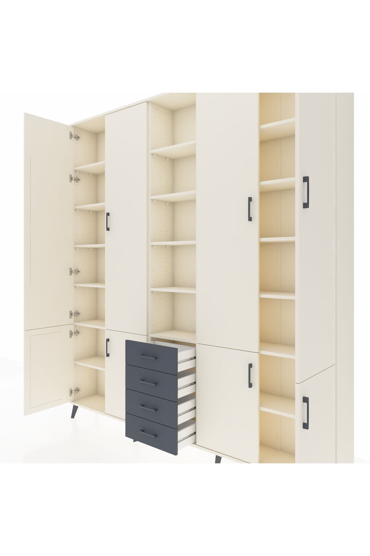 Arges Dolap 17 Raflı 4 Çekmeceli 8 Kapaklı 220x30x243 Aytaşı-Aytaşı/Antrasit