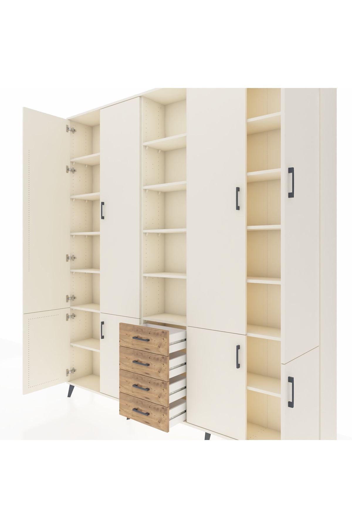 Arges Dolap 17 Raflı 4 Çekmeceli 8 Kapaklı 220x30x243 Aytaşı-Aytaşı/Çam