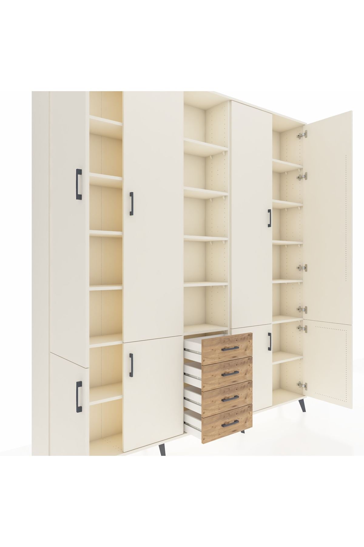 Arges Dolap 17 Raflı 4 Çekmeceli 8 Kapaklı 220x30x243 Aytaşı-Aytaşı/Çam