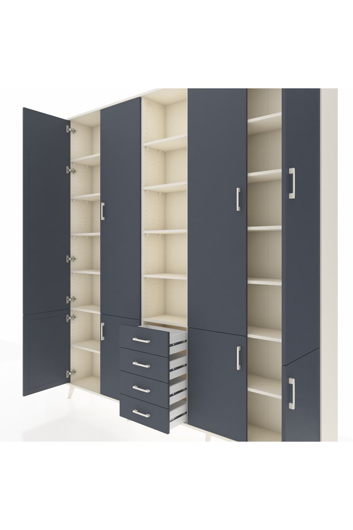 Arges Gardrop 17 Raflı 4 Çekmeceli 8 Kapaklı 220x30x243 Aytaşı-Antrasit