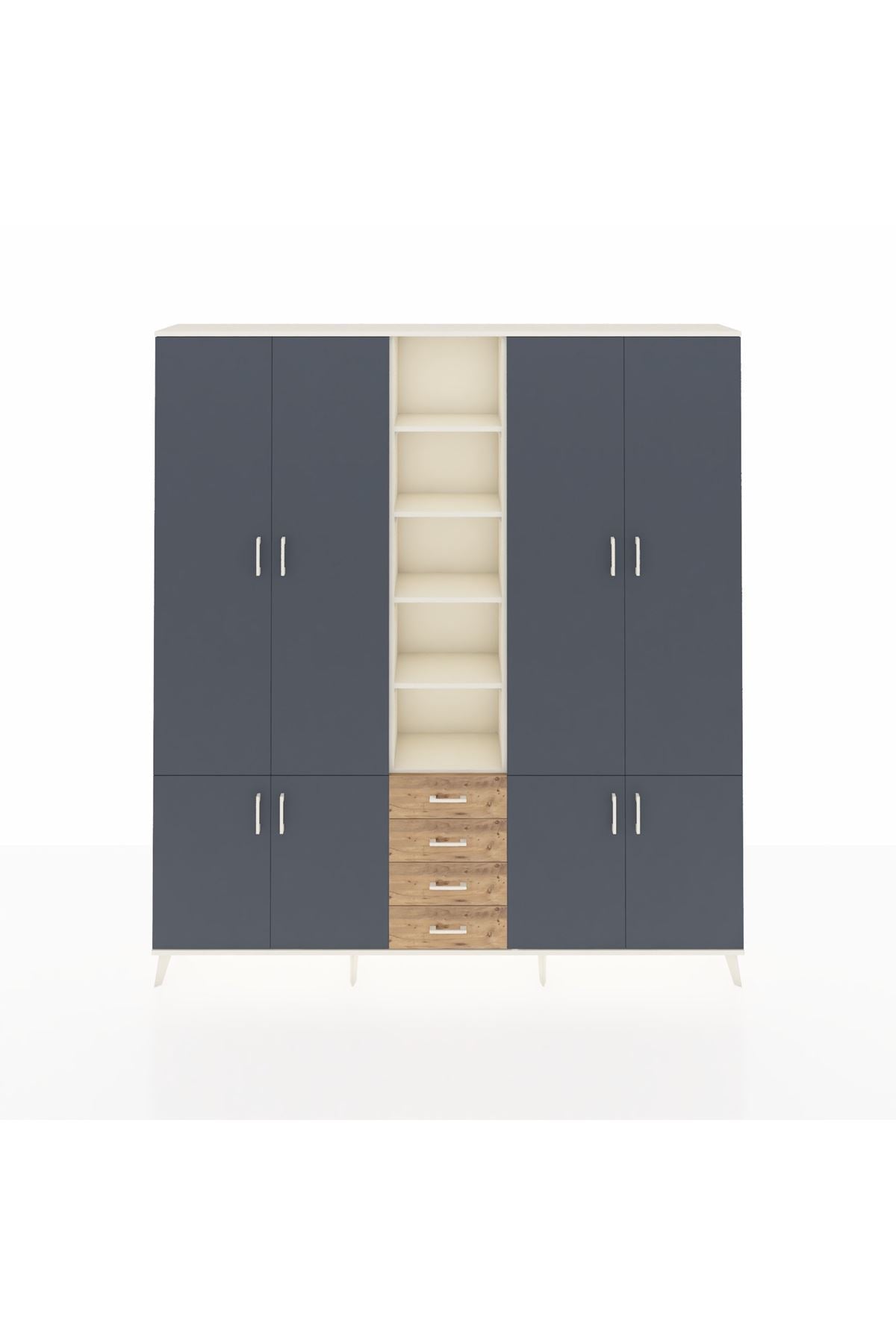 Arges Dolap 17 Raflı 4 Çekmeceli 8 Kapaklı 220x30x243 Aytaşı-Antrasit/Çam