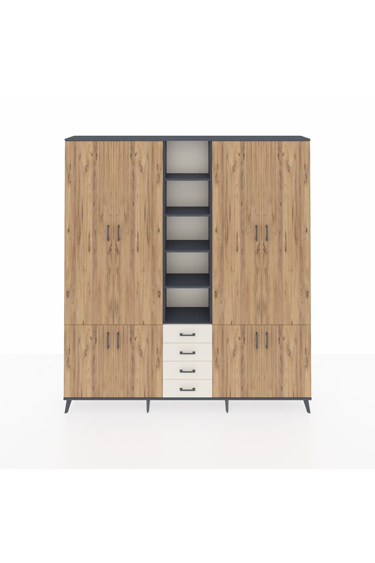 Arges Dolap 17 Raflı 4 Çekmeceli 8 Kapaklı 220x30x243 Antrasit-Çam/Aytaşı