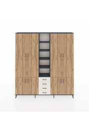 Arges Dolap 17 Raflı 4 Çekmeceli 8 Kapaklı 220x30x243 Antrasit-Çam/Aytaşı