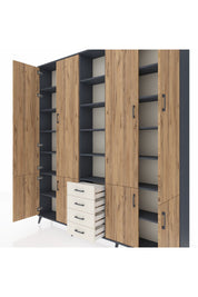 Arges Dolap 17 Raflı 4 Çekmeceli 8 Kapaklı 220x30x243 Antrasit-Çam/Aytaşı