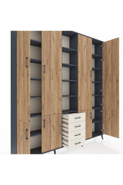 Arges Dolap 17 Raflı 4 Çekmeceli 8 Kapaklı 220x30x243 Antrasit-Çam/Aytaşı