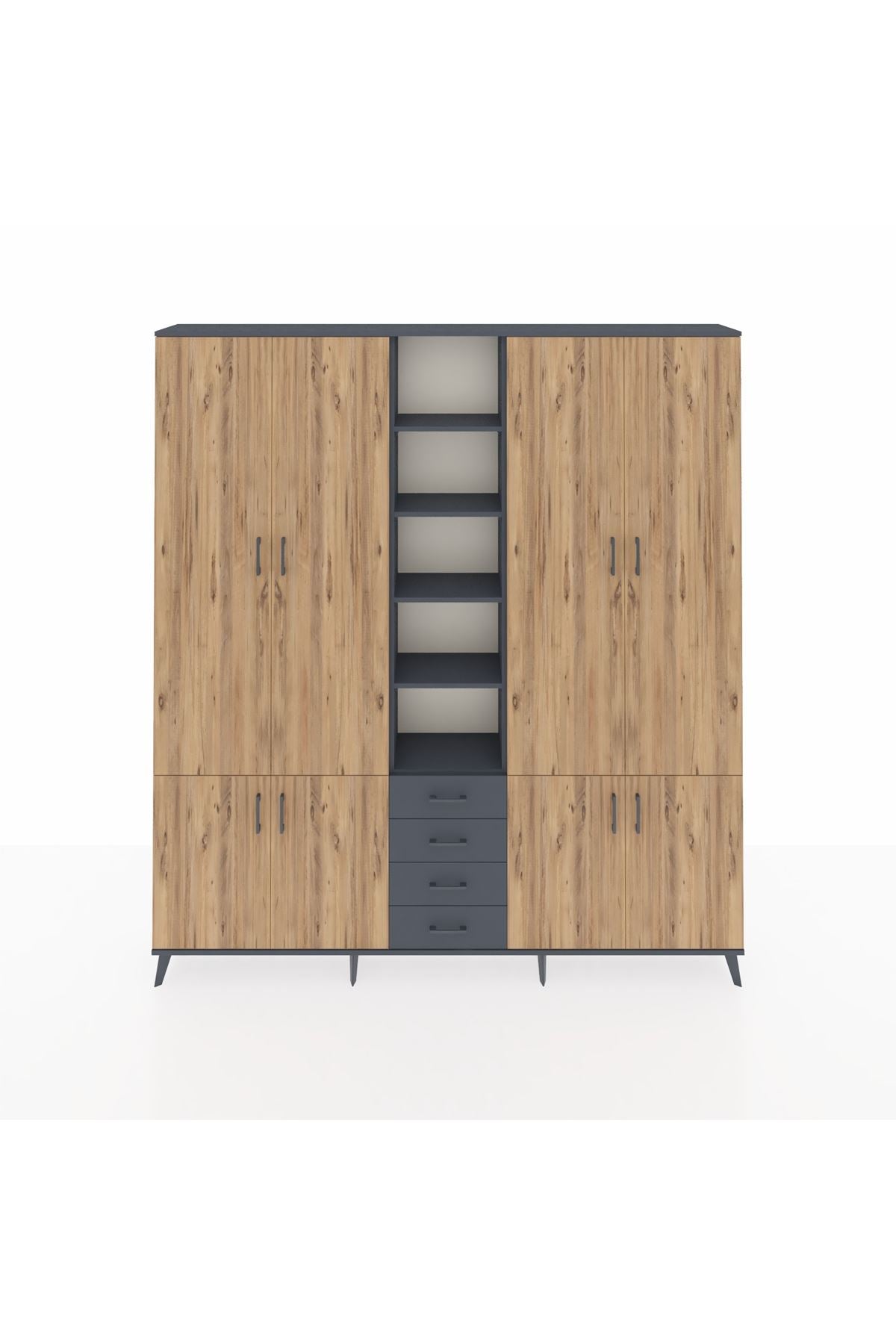 Arges Dolap 17 Raflı 4 Çekmeceli 8 Kapaklı 220x30x243 Antrasit-Çam/Antrasit