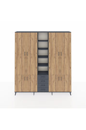 Arges Dolap 17 Raflı 4 Çekmeceli 8 Kapaklı 220x30x243 Antrasit-Çam/Antrasit