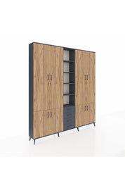 Arges Dolap 17 Raflı 4 Çekmeceli 8 Kapaklı 220x30x243 Antrasit-Çam/Antrasit