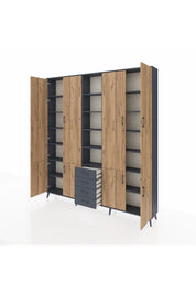 Arges Dolap 17 Raflı 4 Çekmeceli 8 Kapaklı 220x30x243 Antrasit-Çam/Antrasit