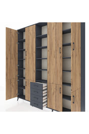 Arges Dolap 17 Raflı 4 Çekmeceli 8 Kapaklı 220x30x243 Antrasit-Çam/Antrasit