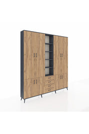 Arges Gardrop 17 Raflı 4 Çekmeceli 8 Kapaklı 220x30x243 Antrasit-Çam