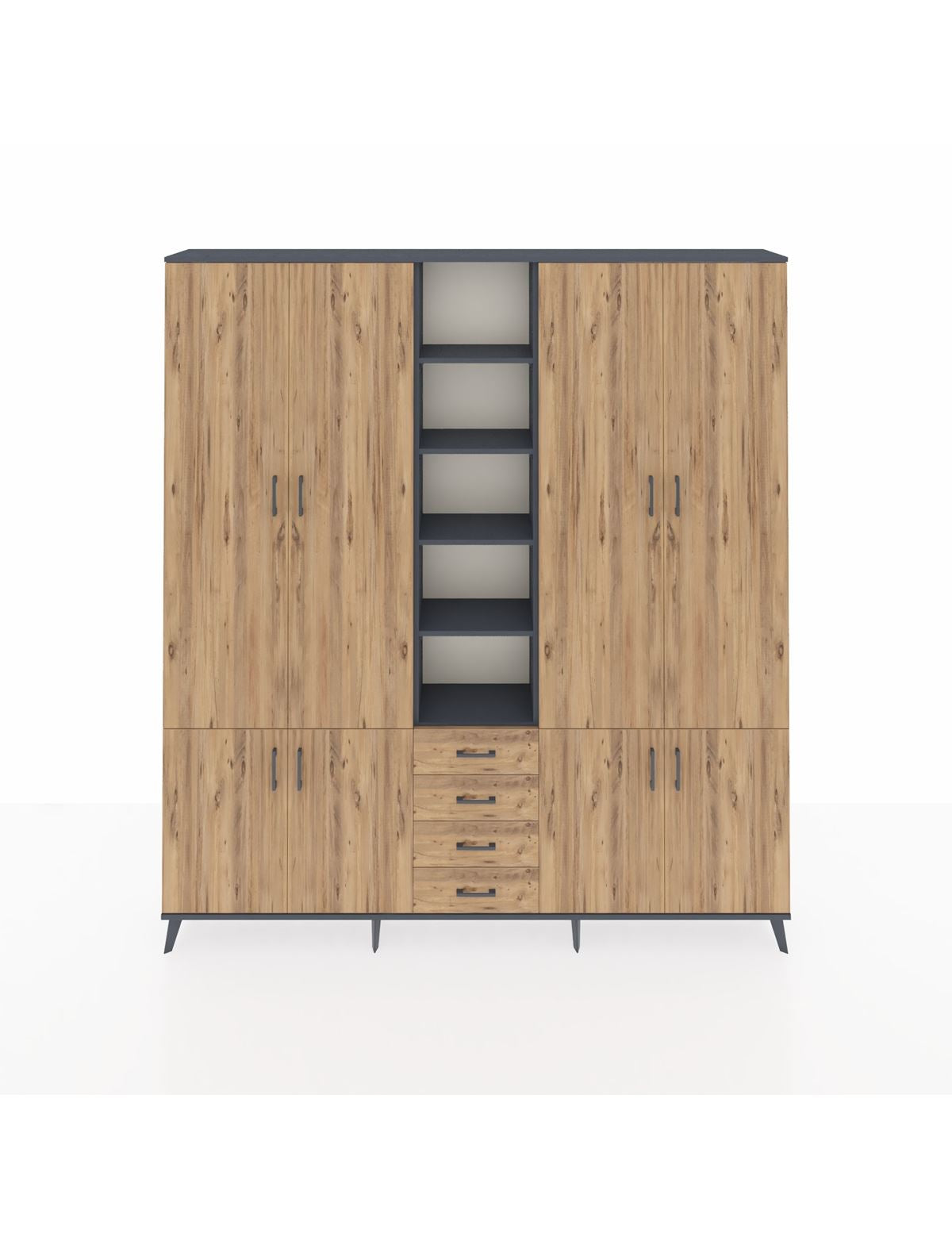 Arges Gardrop 17 Raflı 4 Çekmeceli 8 Kapaklı 220x30x243 Antrasit-Çam