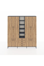 Arges Gardrop 17 Raflı 4 Çekmeceli 8 Kapaklı 220x30x243 Antrasit-Çam