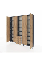 Arges Gardrop 17 Raflı 4 Çekmeceli 8 Kapaklı 220x30x243 Antrasit-Çam