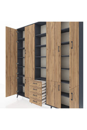 Arges Gardrop 17 Raflı 4 Çekmeceli 8 Kapaklı 220x30x243 Antrasit-Çam