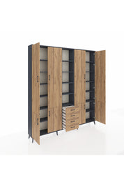 Arges Gardrop 17 Raflı 4 Çekmeceli 8 Kapaklı 220x30x243 Antrasit-Çam