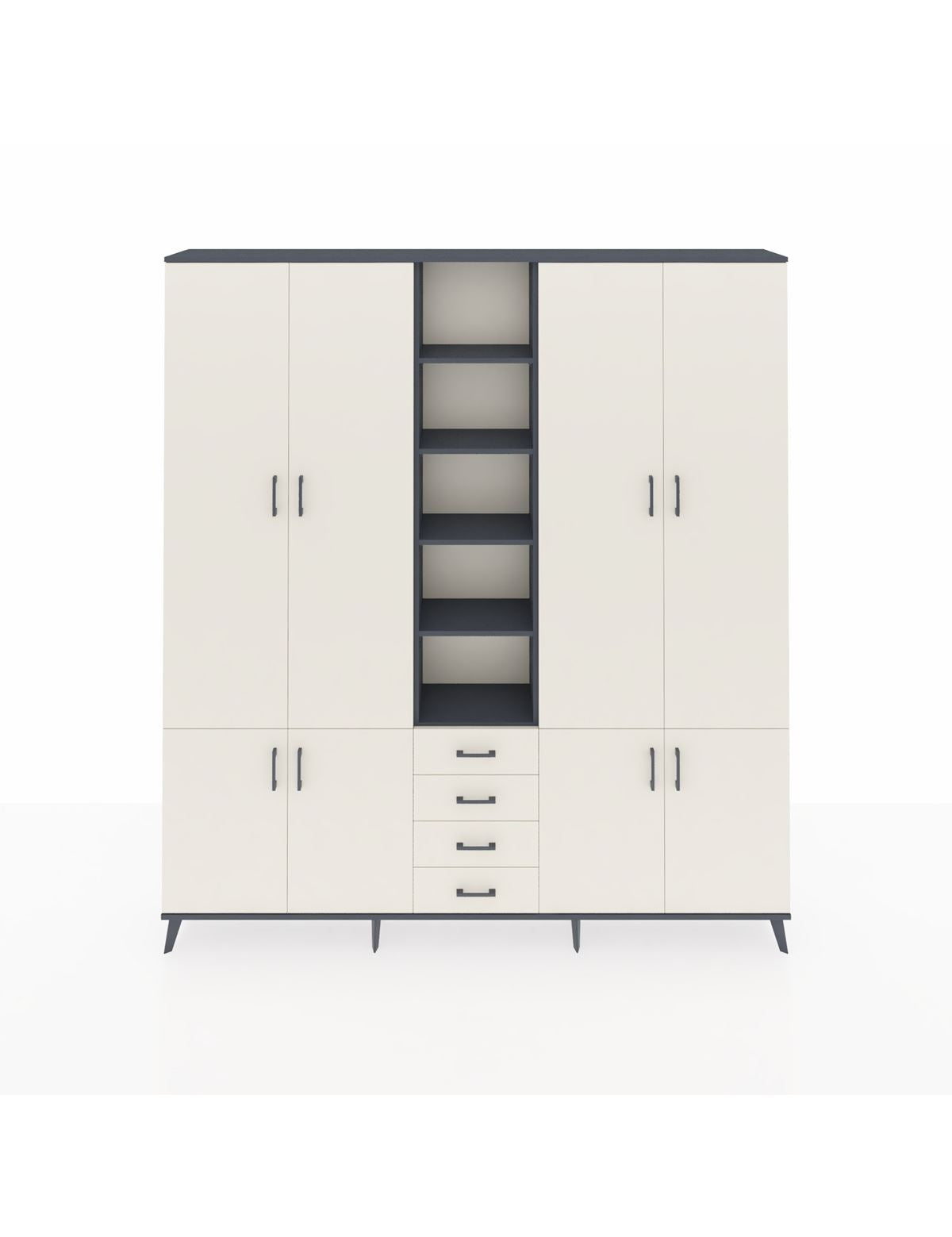 Arges Gardrop 17 Raflı 4 Çekmeceli 8 Kapaklı 220x30x243 Antrasit-Aytaşı