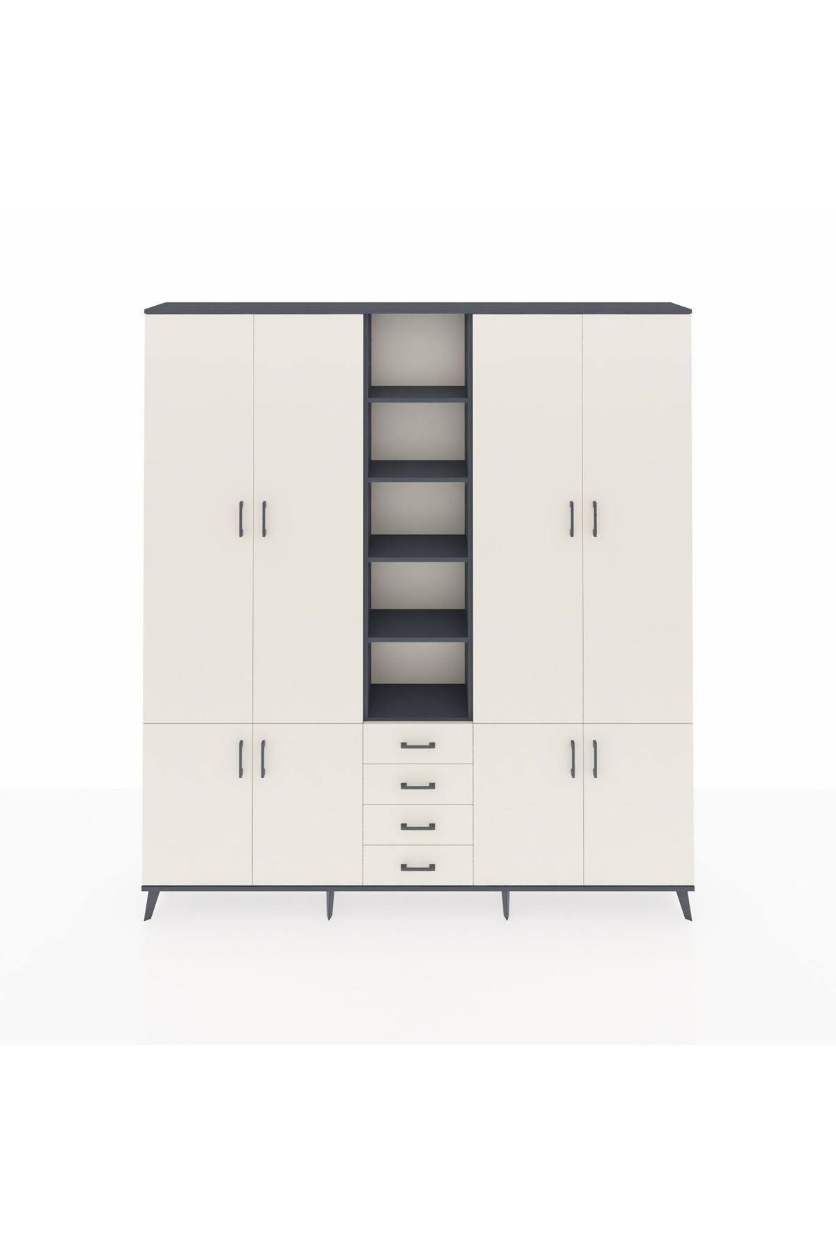 Arges Gardrop 17 Raflı 4 Çekmeceli 8 Kapaklı 220x30x243 Antrasit-Aytaşı