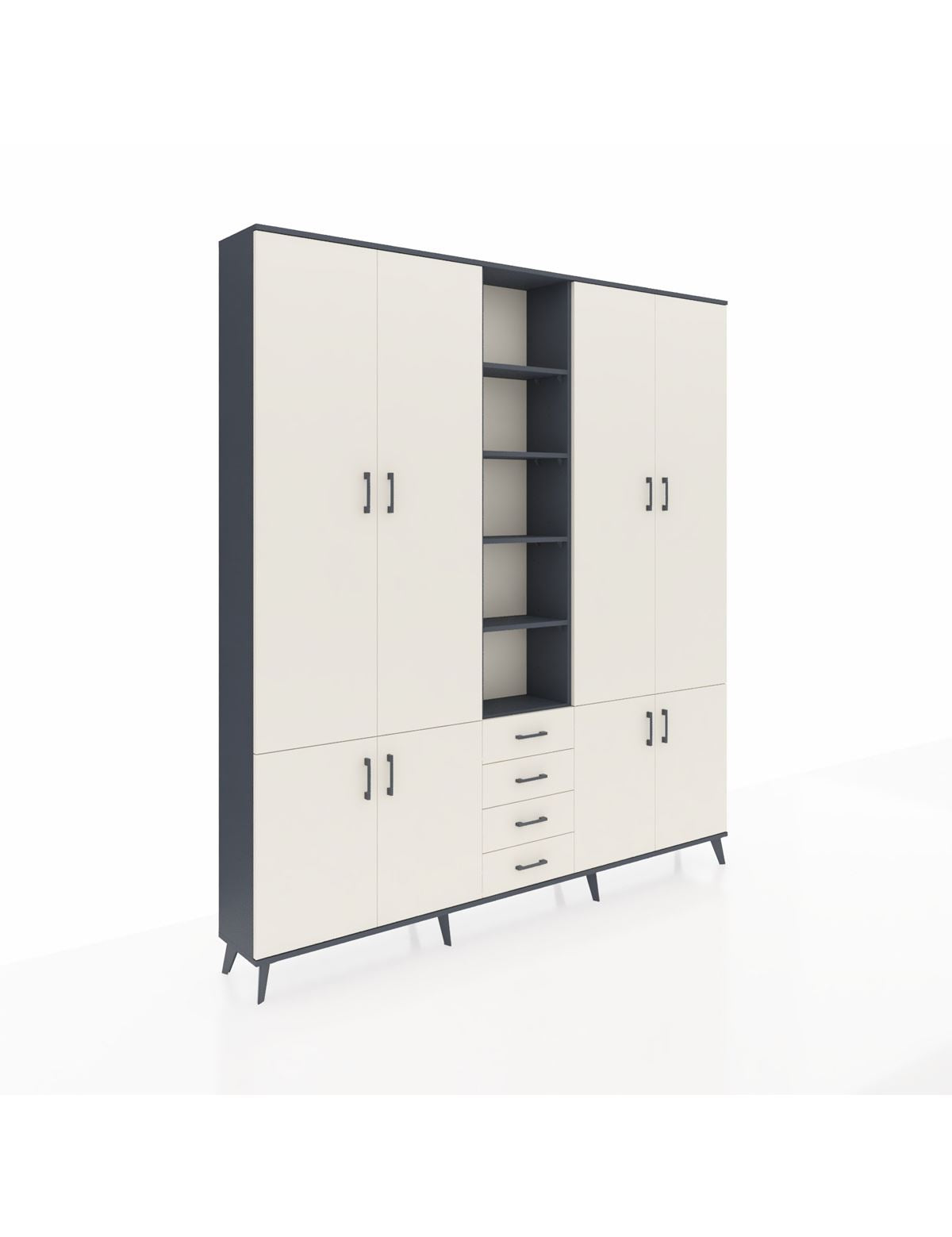 Arges Gardrop 17 Raflı 4 Çekmeceli 8 Kapaklı 220x30x243 Antrasit-Aytaşı