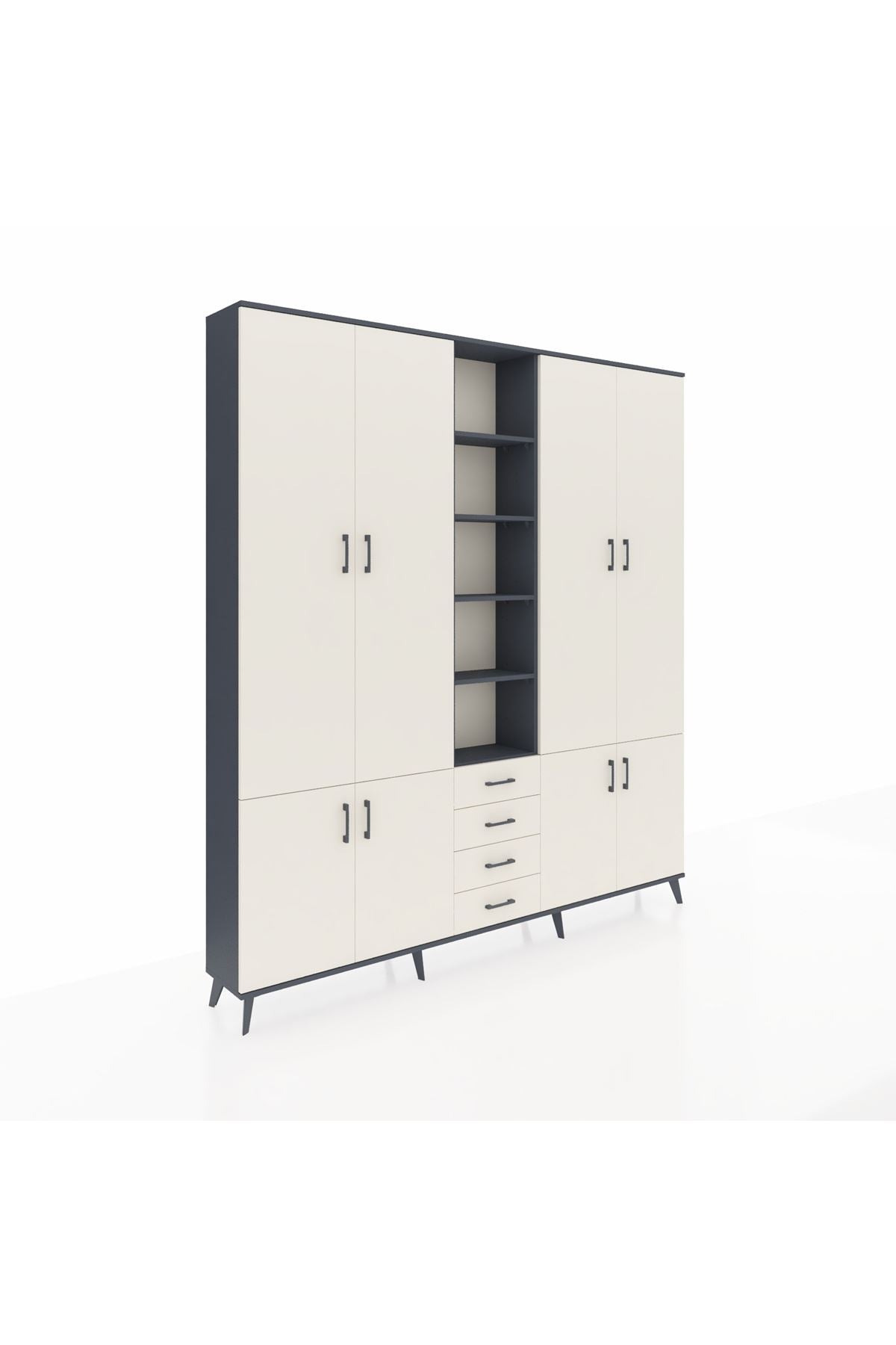 Arges Gardrop 17 Raflı 4 Çekmeceli 8 Kapaklı 220x30x243 Antrasit-Aytaşı