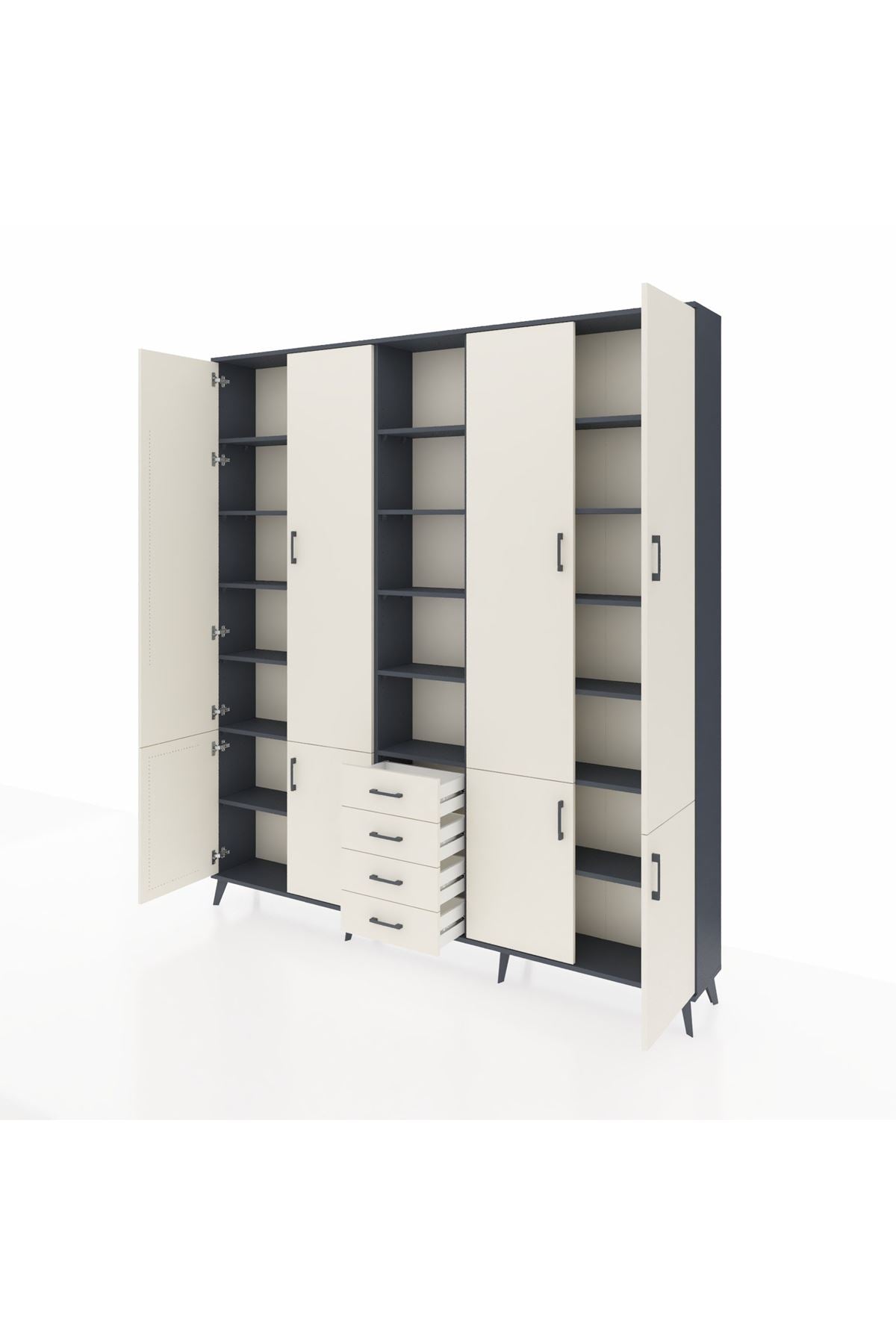 Arges Gardrop 17 Raflı 4 Çekmeceli 8 Kapaklı 220x30x243 Antrasit-Aytaşı