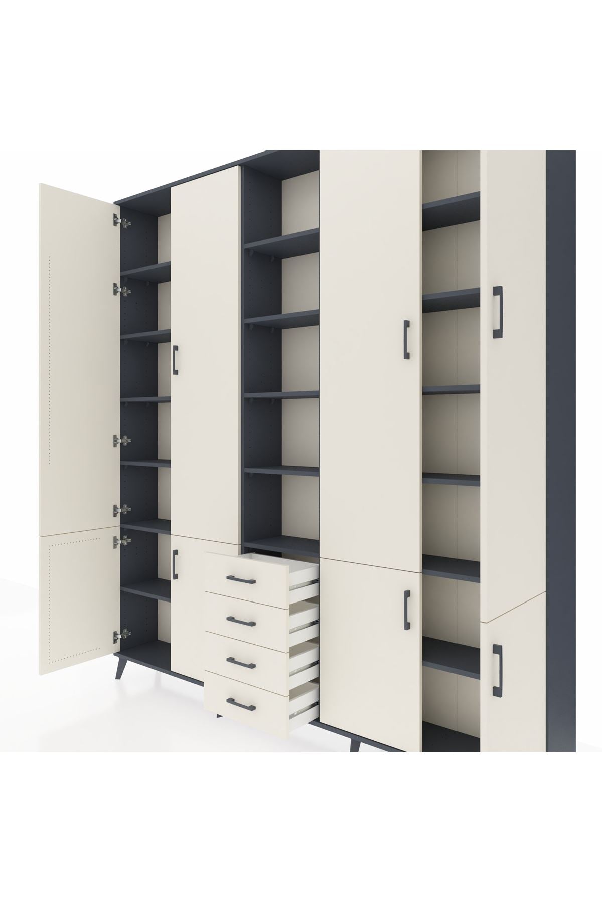 Arges Gardrop 17 Raflı 4 Çekmeceli 8 Kapaklı 220x30x243 Antrasit-Aytaşı