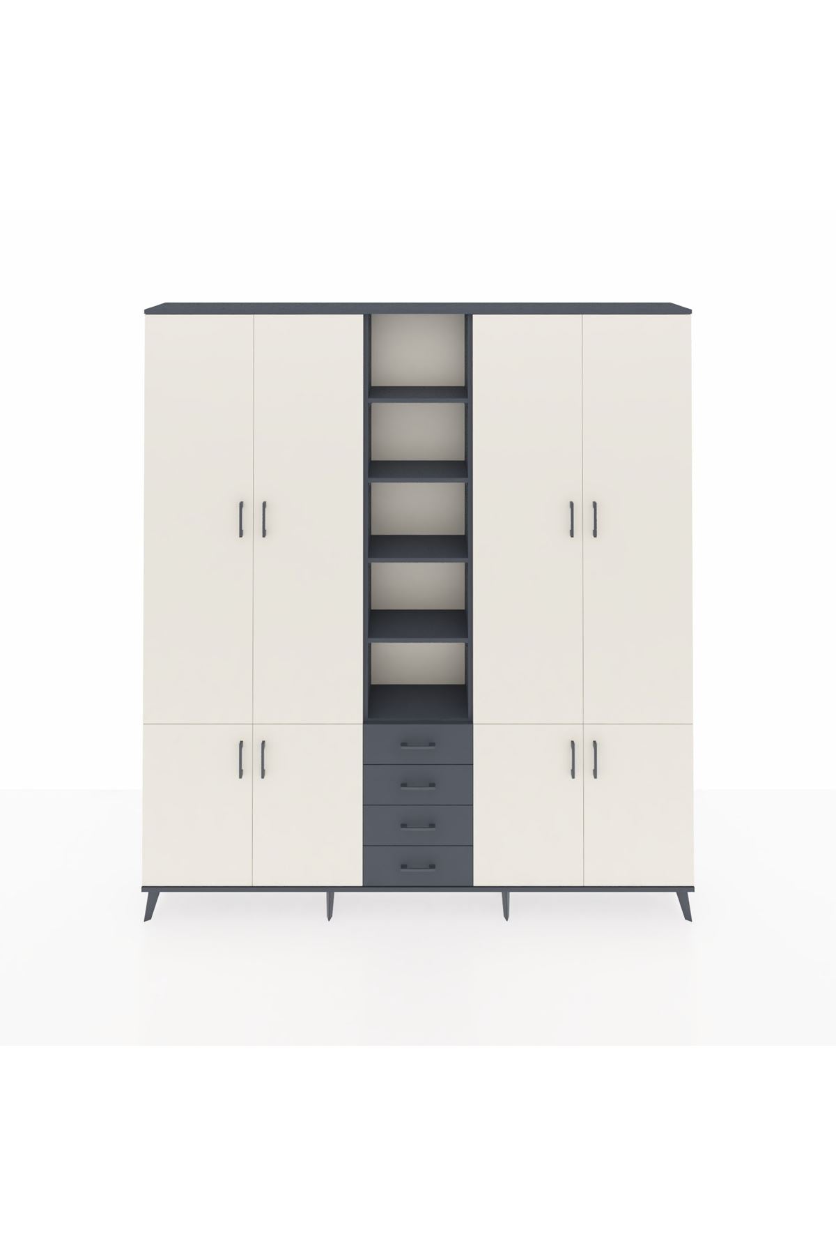 Arges Dolap 17 Raflı 4 Çekmeceli 8 Kapaklı 220x30x243 Antrasit-Aytaşı/Antrasit