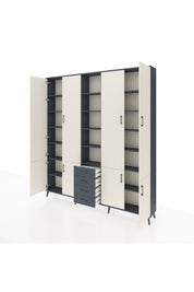 Arges Dolap 17 Raflı 4 Çekmeceli 8 Kapaklı 220x30x243 Antrasit-Aytaşı/Antrasit