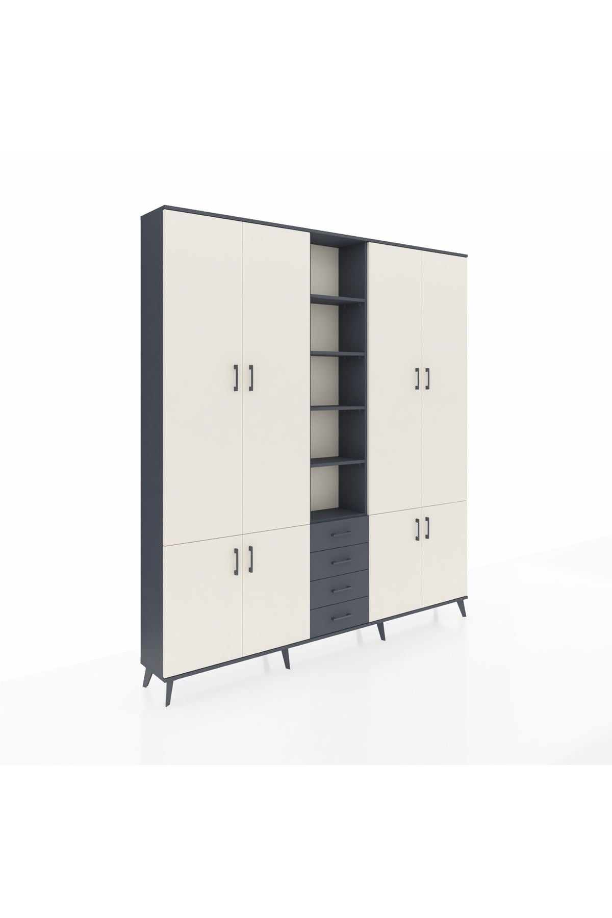 Arges Dolap 17 Raflı 4 Çekmeceli 8 Kapaklı 220x30x243 Antrasit-Aytaşı/Antrasit