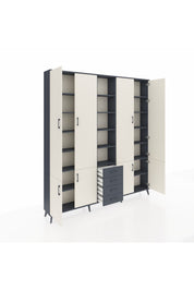 Arges Dolap 17 Raflı 4 Çekmeceli 8 Kapaklı 220x30x243 Antrasit-Aytaşı/Antrasit