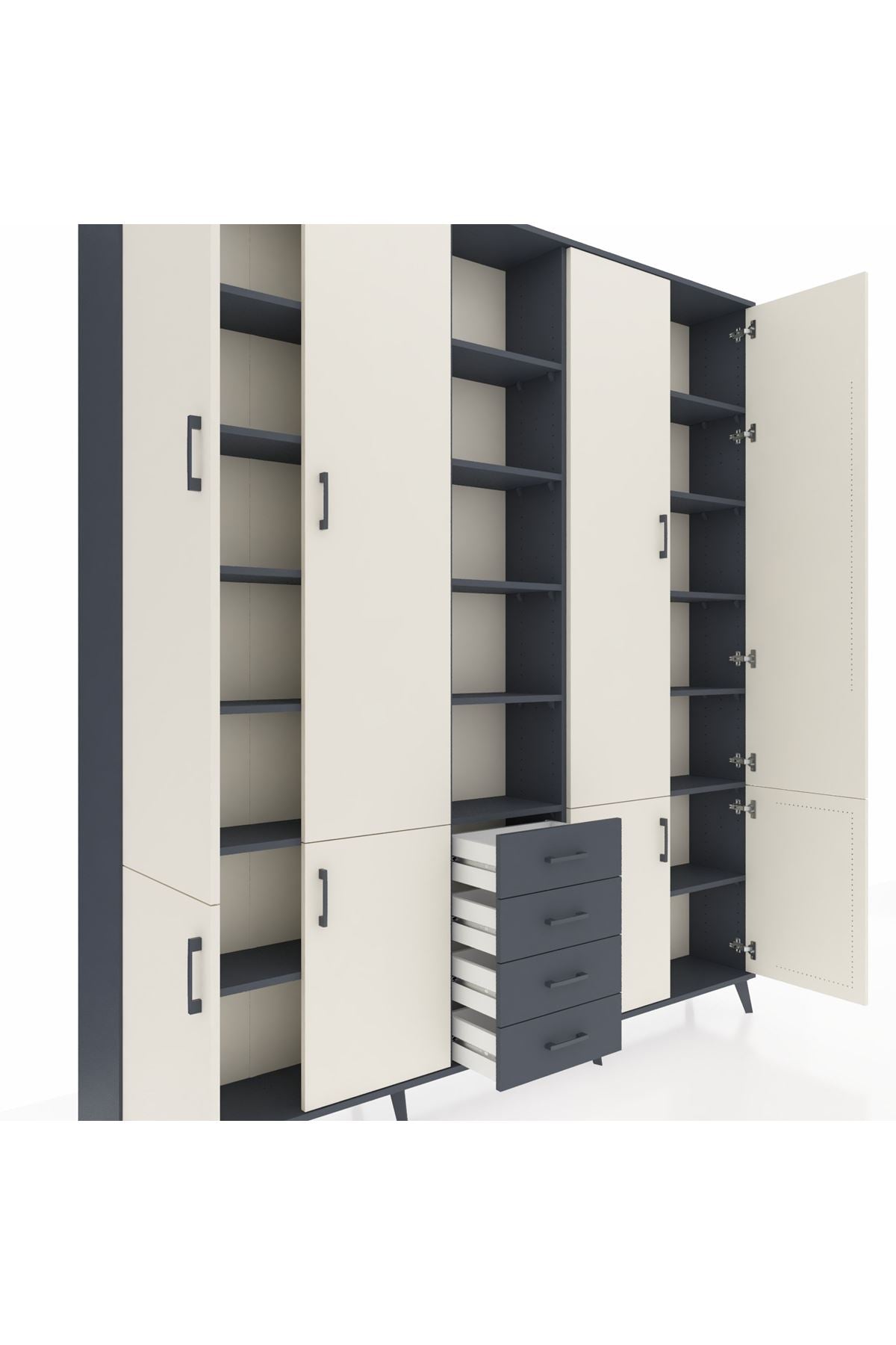 Arges Dolap 17 Raflı 4 Çekmeceli 8 Kapaklı 220x30x243 Antrasit-Aytaşı/Antrasit