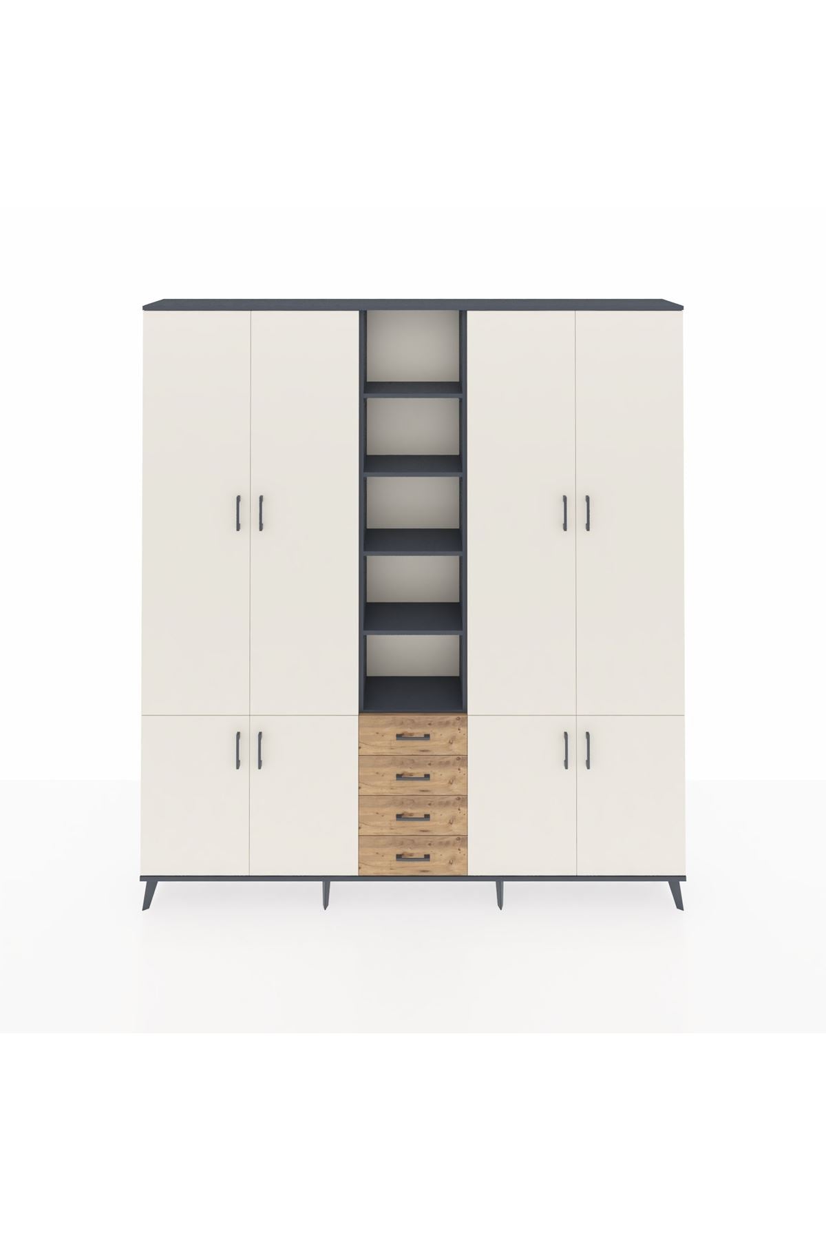 Arges Dolap 17 Raflı 4 Çekmeceli 8 Kapaklı 220x30x243 Antrasit-Aytaşı/Çam