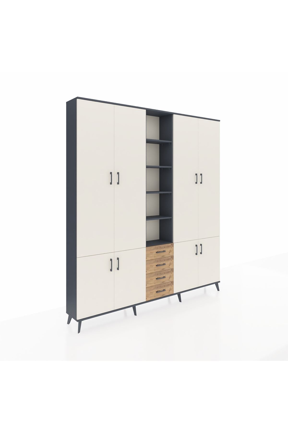 Arges Dolap 17 Raflı 4 Çekmeceli 8 Kapaklı 220x30x243 Antrasit-Aytaşı/Çam