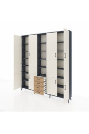 Arges Dolap 17 Raflı 4 Çekmeceli 8 Kapaklı 220x30x243 Antrasit-Aytaşı/Çam