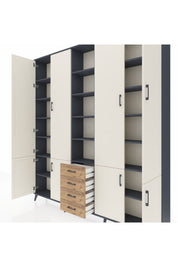 Arges Dolap 17 Raflı 4 Çekmeceli 8 Kapaklı 220x30x243 Antrasit-Aytaşı/Çam