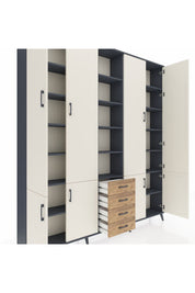 Arges Dolap 17 Raflı 4 Çekmeceli 8 Kapaklı 220x30x243 Antrasit-Aytaşı/Çam