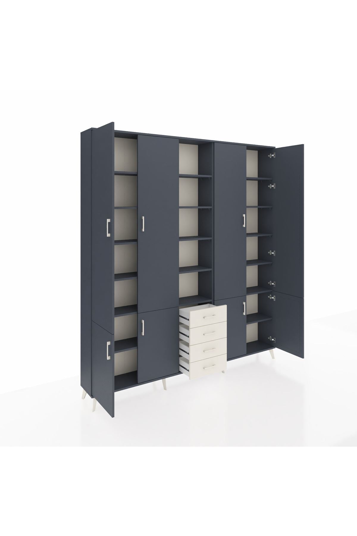 Arges Dolap 17 Raflı 4 Çekmeceli 8 Kapaklı 220x30x243 Antrasit-Antrasit/Aytaşı