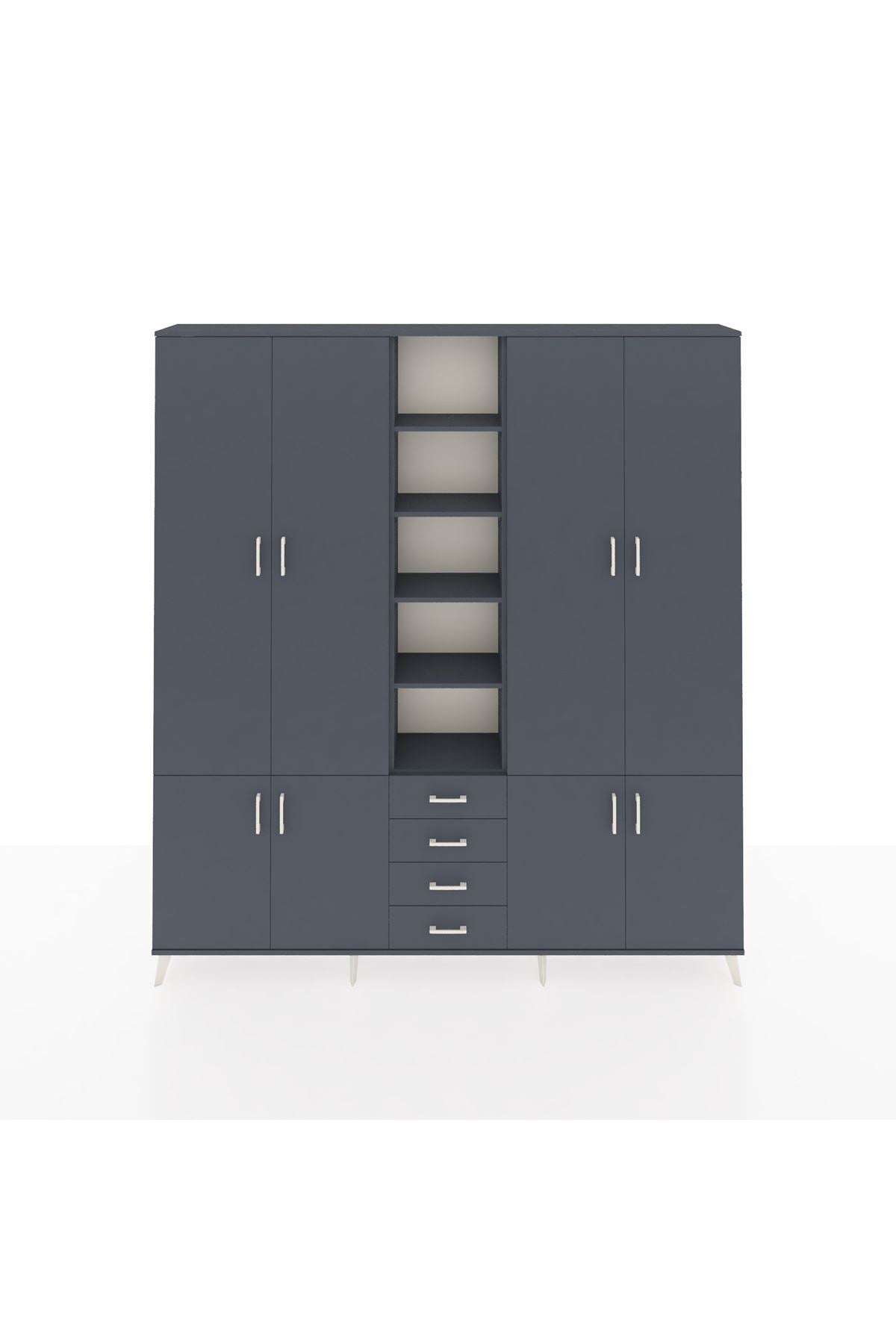 Arges Gardrop 17 Raflı 4 Çekmeceli 8 Kapaklı 220x30x243 Antrasit-Antrasit