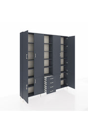 Arges Gardrop 17 Raflı 4 Çekmeceli 8 Kapaklı 220x30x243 Antrasit-Antrasit