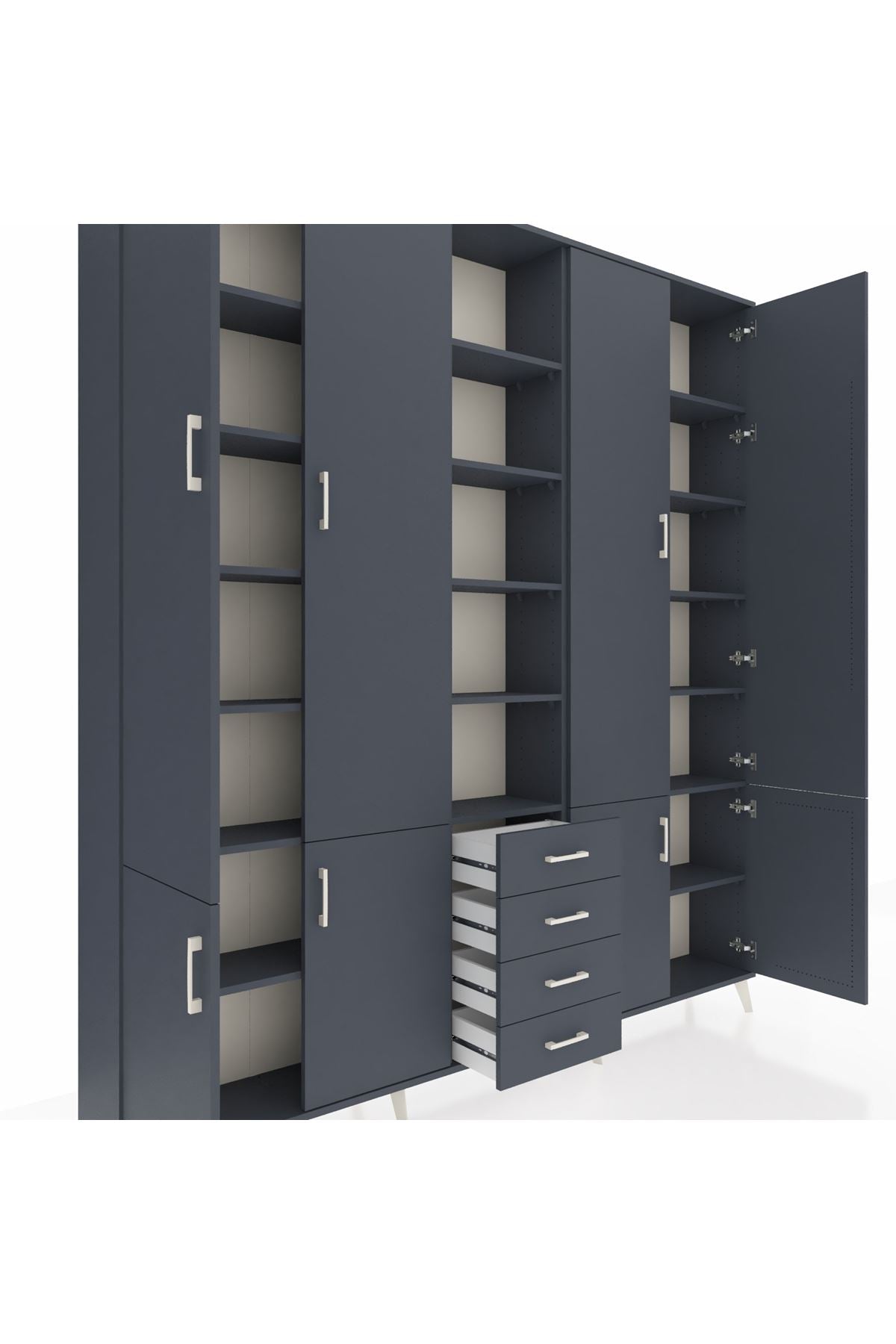 Arges Gardrop 17 Raflı 4 Çekmeceli 8 Kapaklı 220x30x243 Antrasit-Antrasit